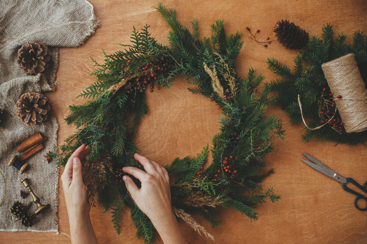 making Christmas wreath